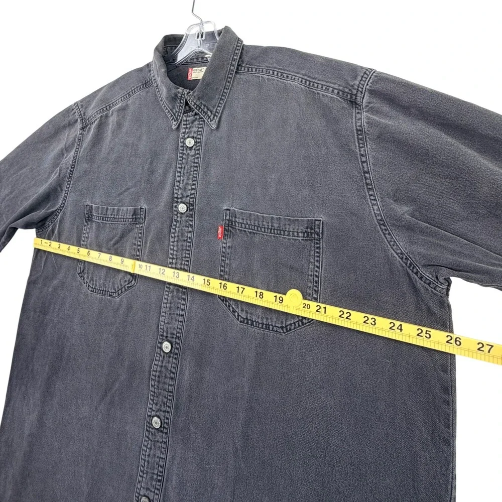 Levi's Red Tab Denim Shirt Men LARGE Blk Gray Metal Button Workwear Y2K Vintage